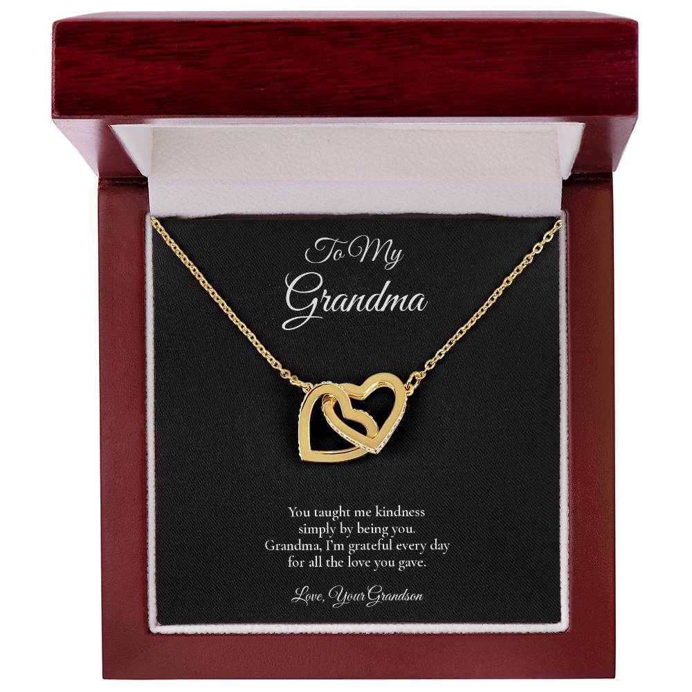 Grandma Necklace from Grandson – Interlocking Hearts Necklace with Message Card – Holiday Gift – 14k White Gold Finish
