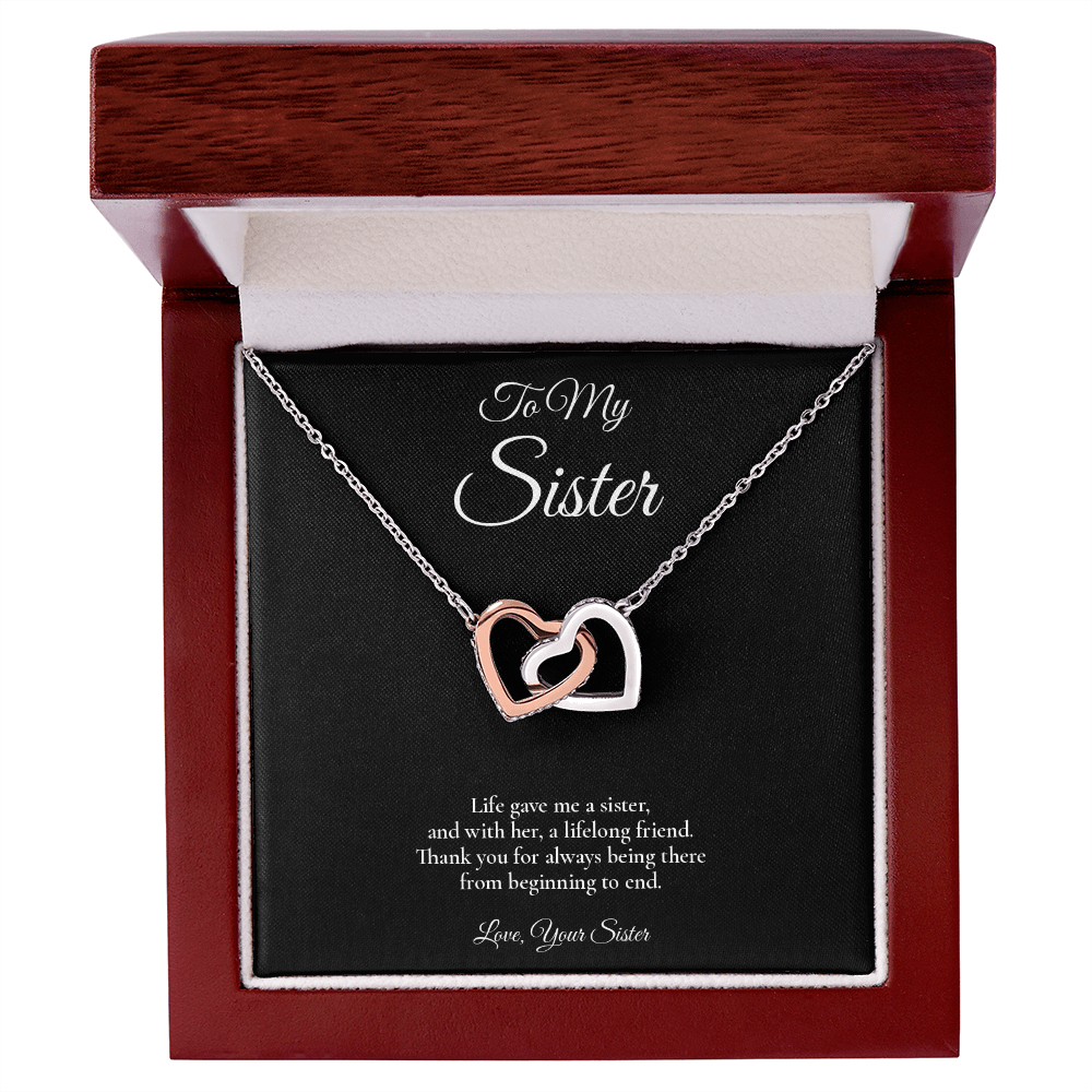 Sister Necklace from Sister – Interlocking Hearts Necklace with Message Card – Holiday Gift – 14k White Gold Finish