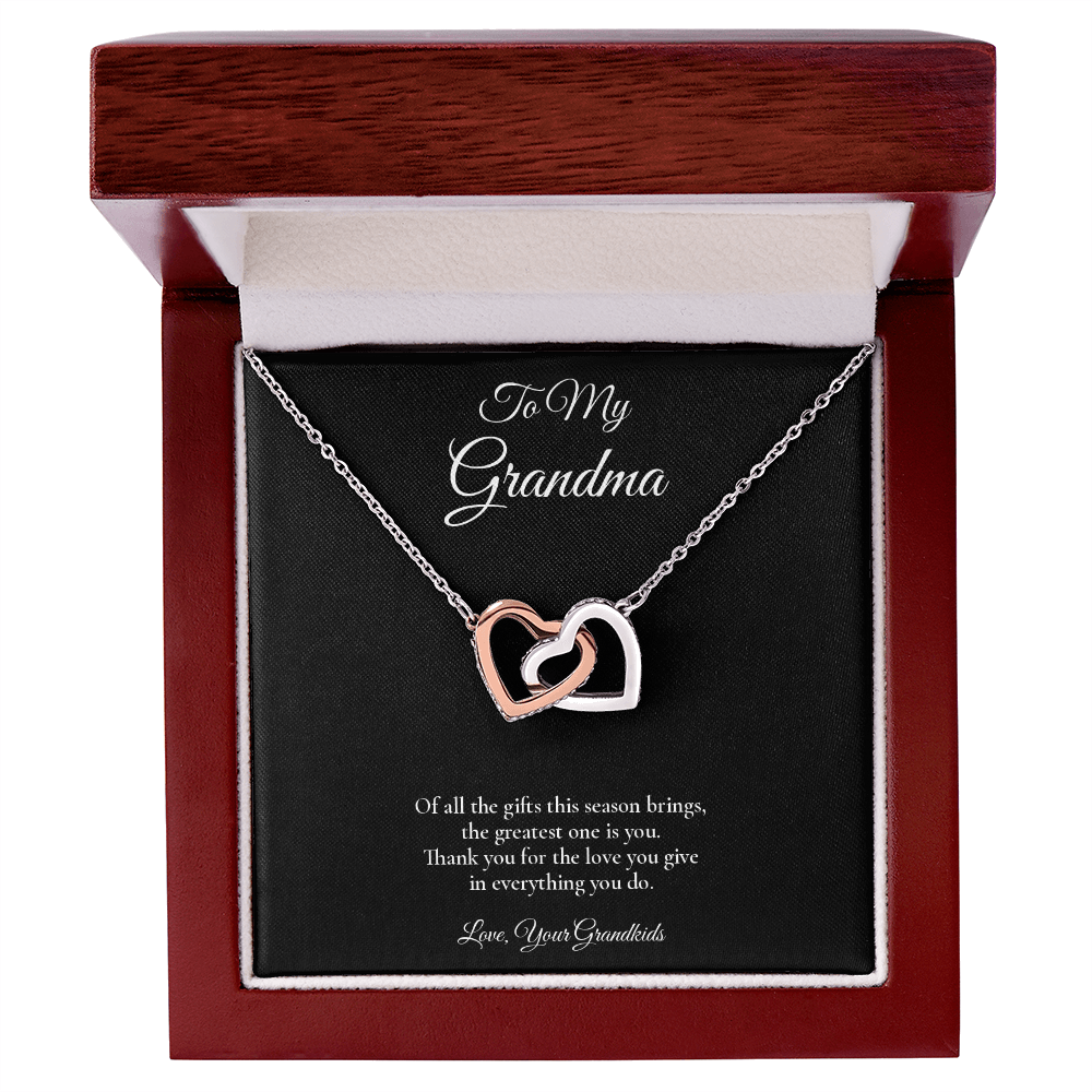Grandma Necklace from Grandkids – Interlocking Hearts Necklace with Message Card – Holiday Gift – 14k White Gold Finish