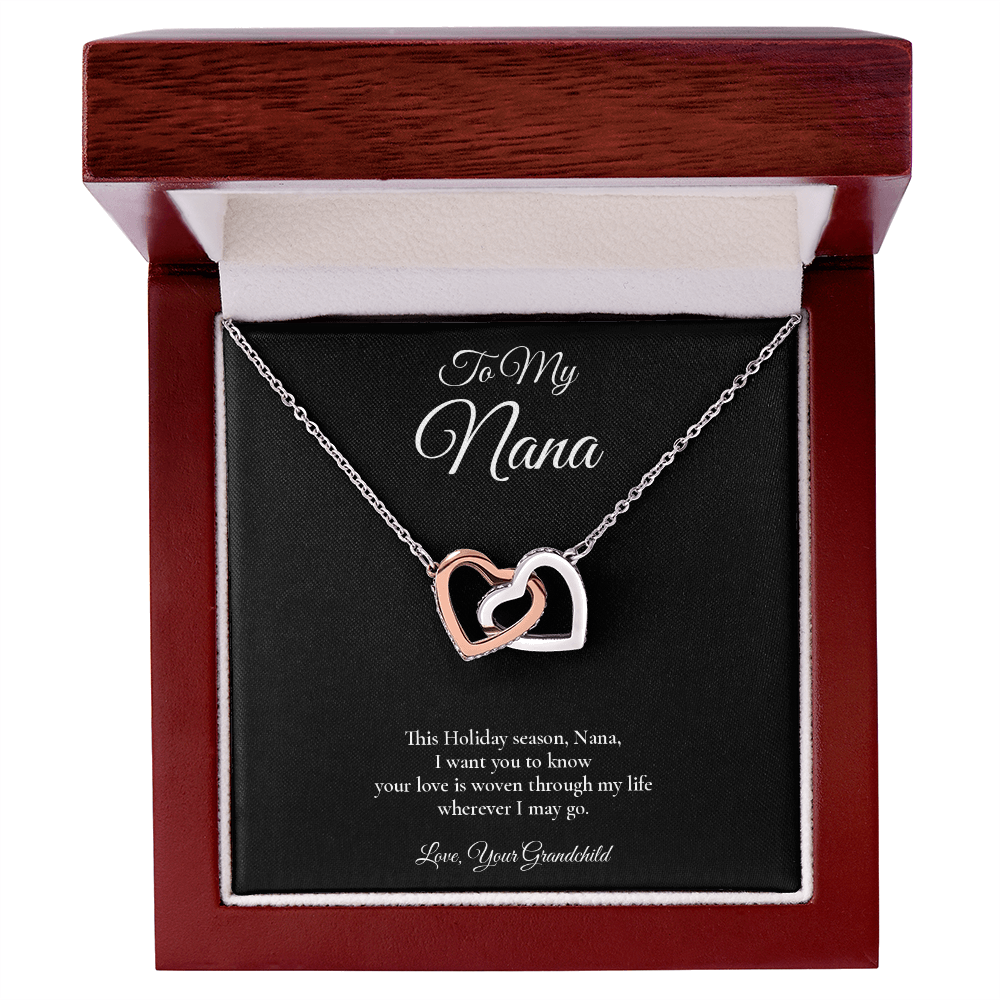 Nana Necklace from Grandchild – Interlocking Hearts Necklace with Message Card – Holiday Gift – 14k White Gold Finish