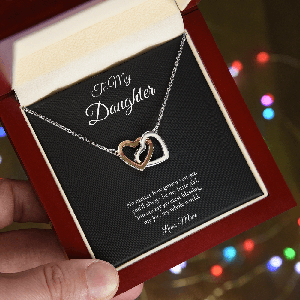 Daughter Necklace from Mom – Interlocking Hearts Necklace with Message Card – Holiday Gift – 14k White Gold Finish