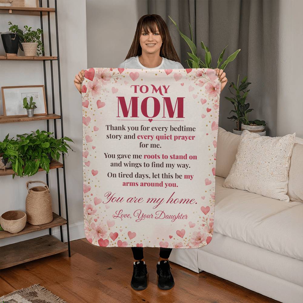 To My Mom Blanket from Daughter – Soft Fleece Throw with Love Letter – Holiday Gift – 60x80 Hearts No. 2