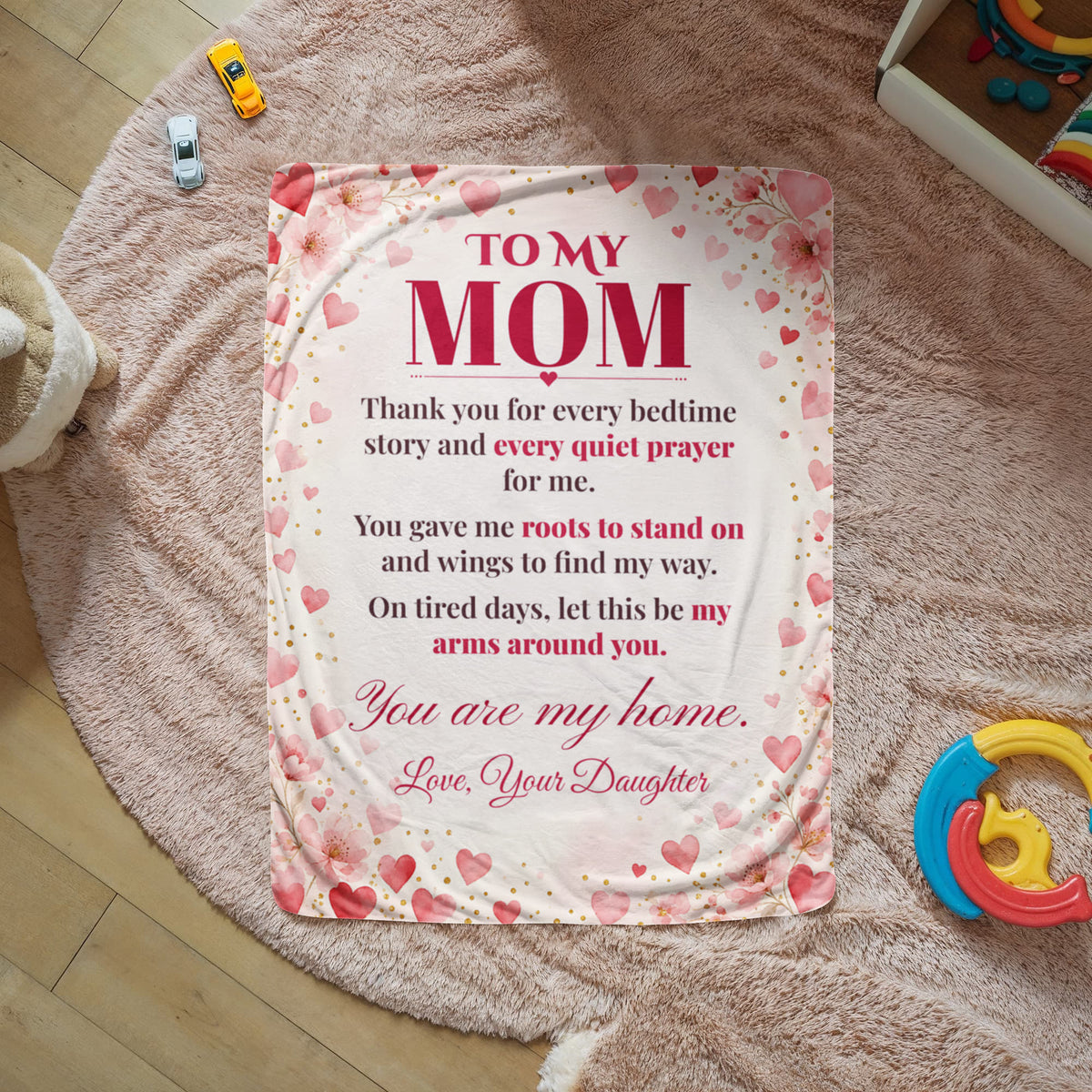 To My Mom Blanket from Daughter – Soft Fleece Throw with Love Letter – Holiday Gift – 60x80 Hearts No. 2