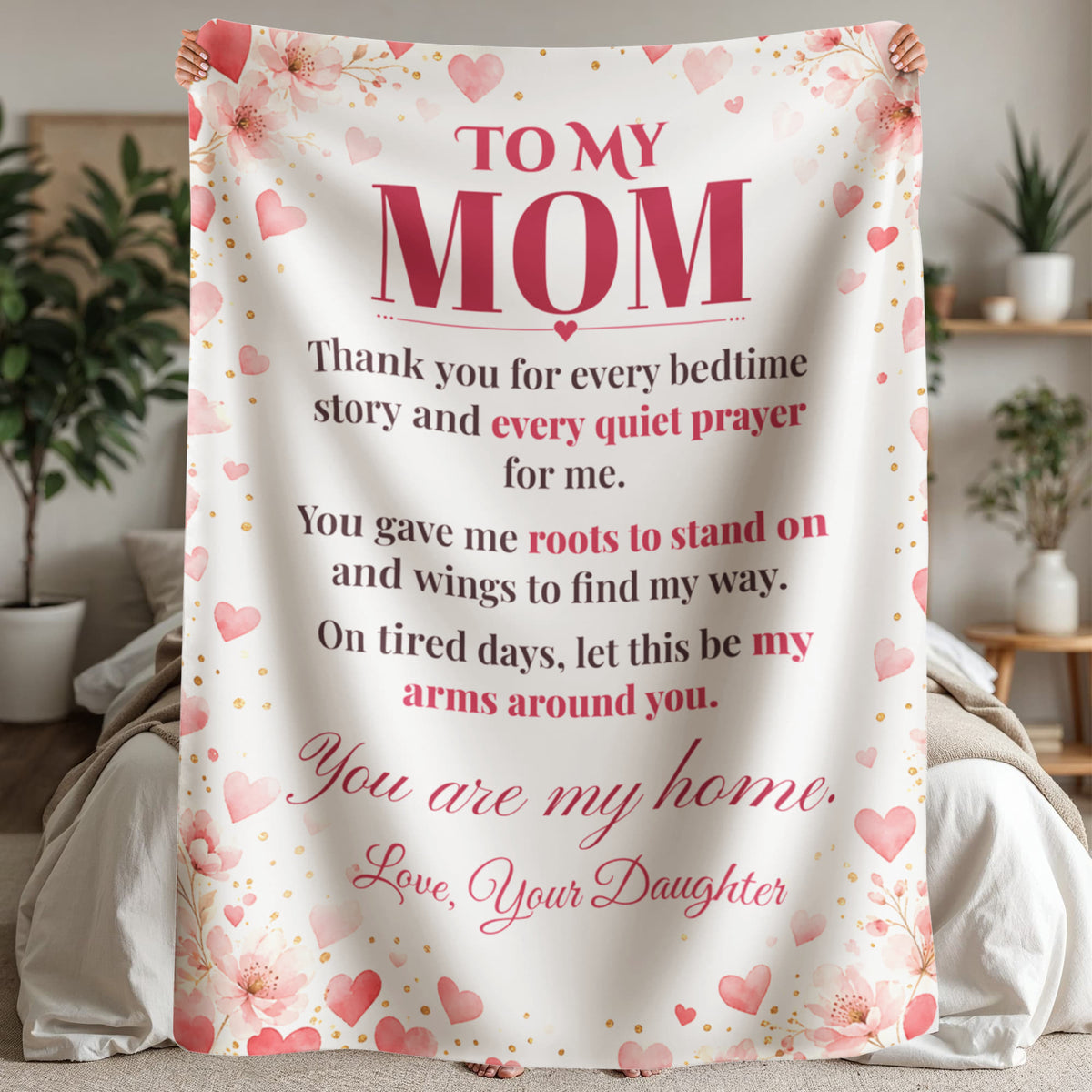 To My Mom Blanket from Daughter – Soft Fleece Throw with Love Letter – Holiday Gift – 60x80 Hearts No. 2