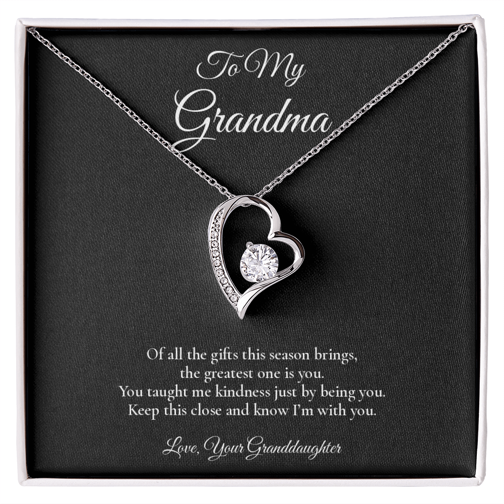 Grandma Necklace from Granddaughter – Forever Love Necklace with Message Card – Holiday Gift – 14k White Gold Finish