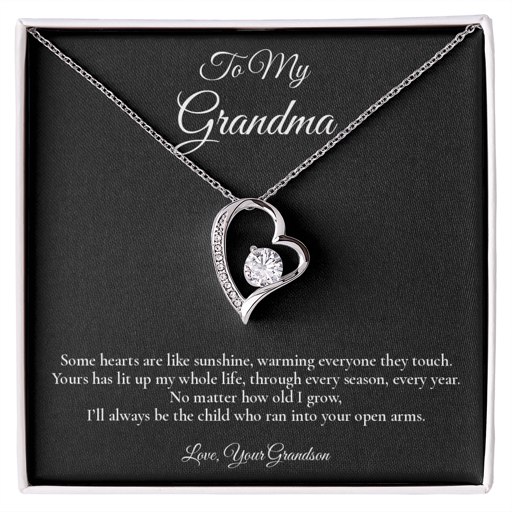 To My Grandma - A Heart Like Sunshine - Forever Love Message Card Necklace