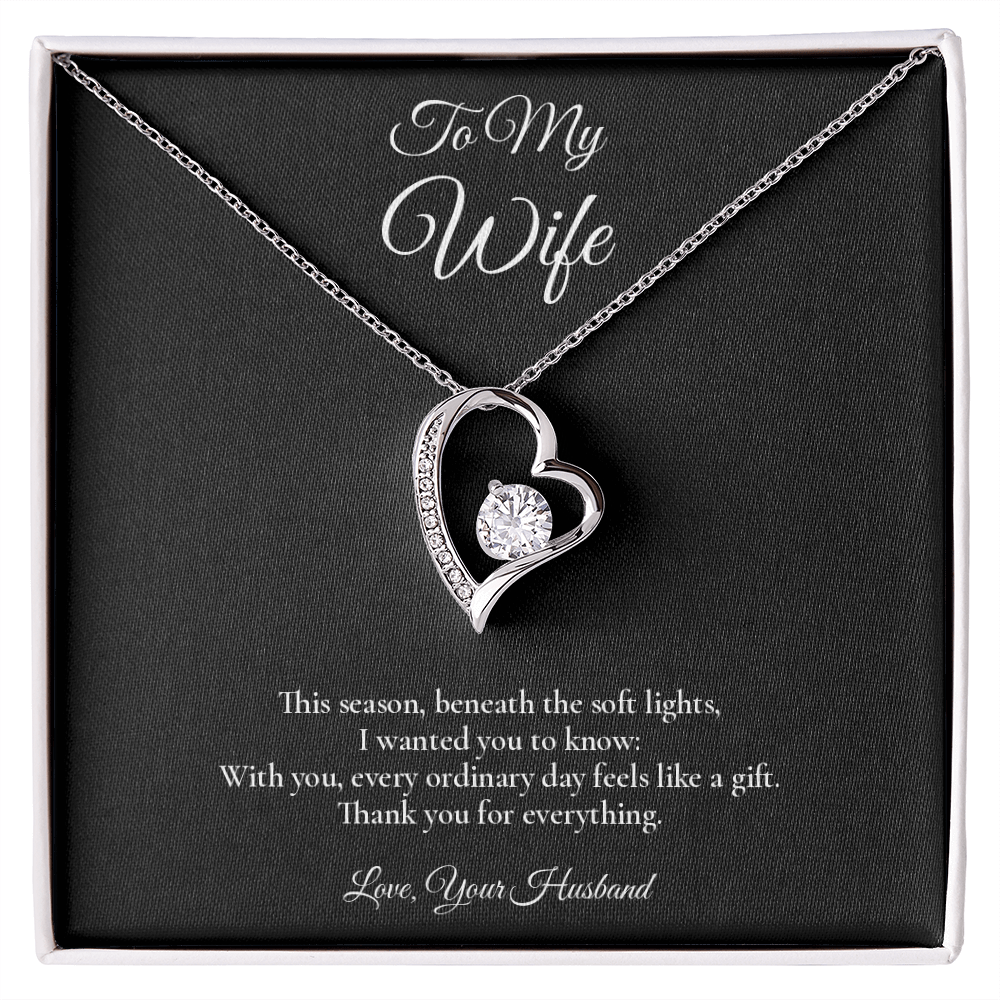Wife Necklace from Husband – Forever Love Necklace with Message Card – Holiday Gift – 14k White Gold Finish