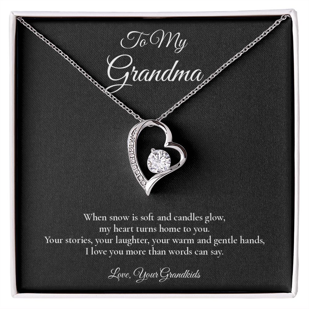 Grandma Necklace from Grandkids – Forever Love Necklace with Message Card – Holiday Gift – 14k White Gold Finish