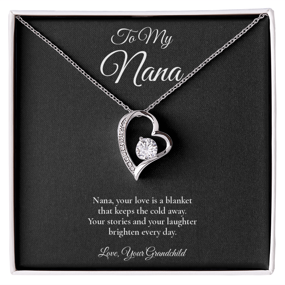 Nana Necklace from Grandchild – Forever Love Necklace with Message Card – Holiday Gift – 14k White Gold Finish