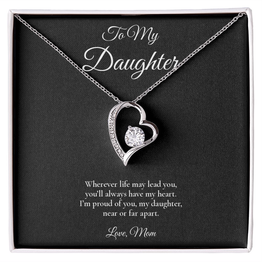 Daughter Necklace from Mom – Forever Love Necklace with Message Card – Holiday Gift – 14k White Gold Finish