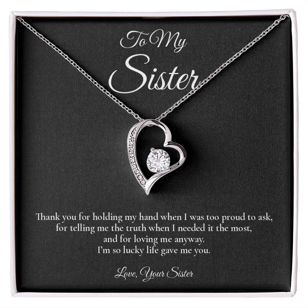 To My Sister - Lucky To Have You - Forever Love Message Card Necklace