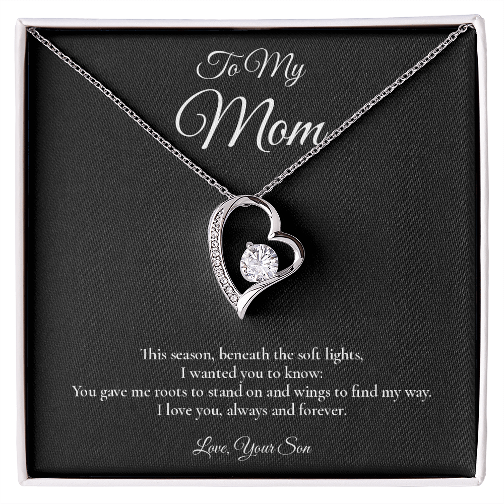 Mom Necklace from Son – Forever Love Necklace with Message Card – Holiday Gift – 14k White Gold Finish