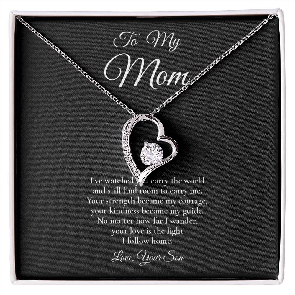 To My Mom - The Light I Follow Home - Forever Love Message Card Necklace