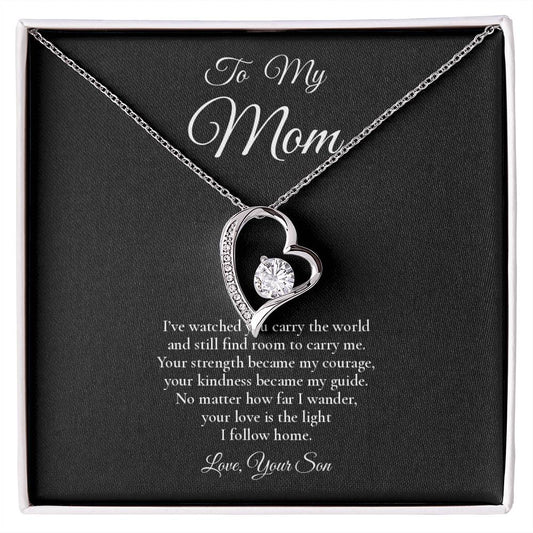 To My Mom - The Light I Follow Home - Forever Love Message Card Necklace
