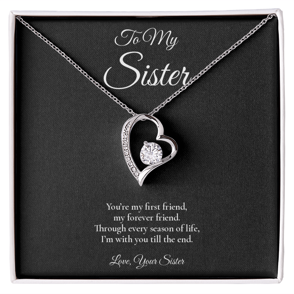 Sister Necklace from Sister – Forever Love Necklace with Message Card – Holiday Gift – 14k White Gold Finish