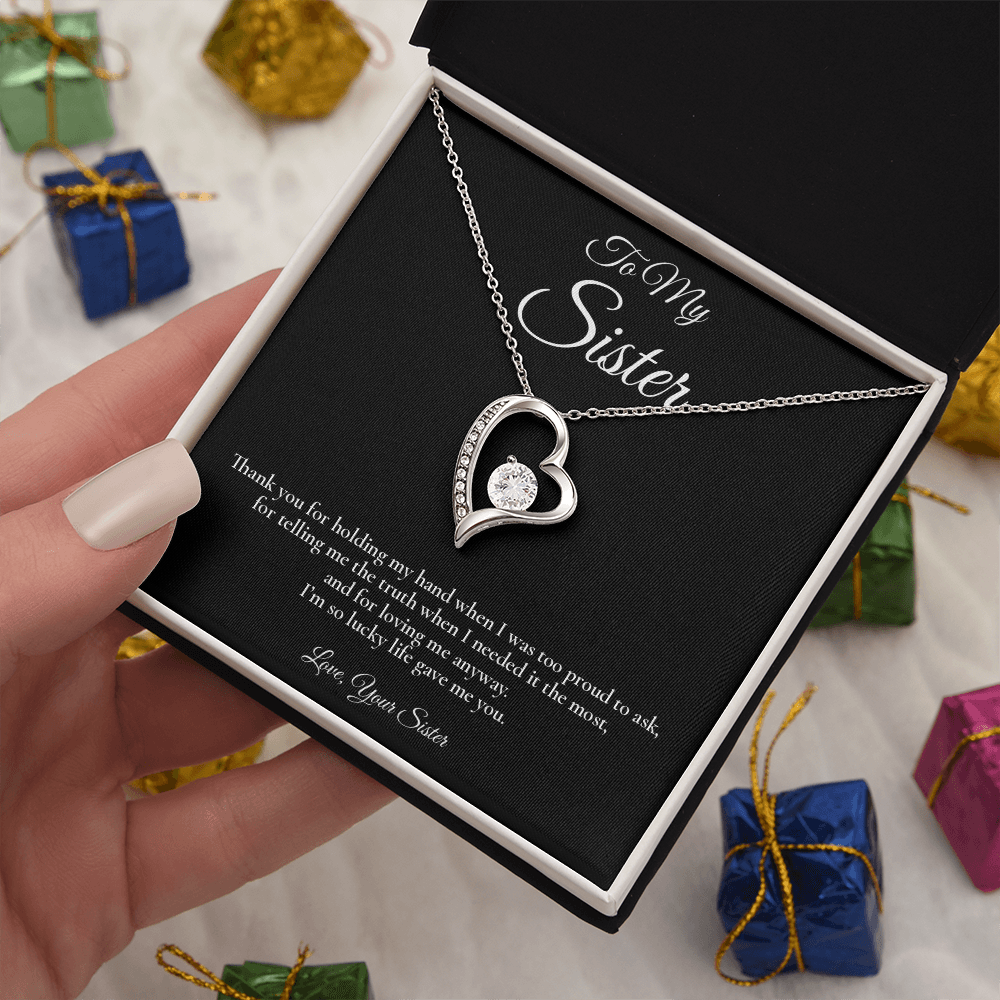 To My Sister - Lucky To Have You - Forever Love Message Card Necklace