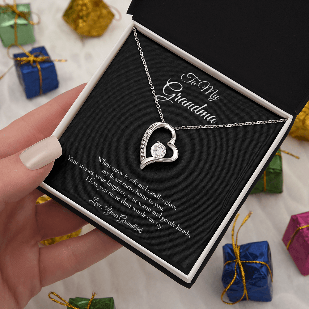 Grandma Necklace from Grandkids – Forever Love Necklace with Message Card – Holiday Gift – 14k White Gold Finish