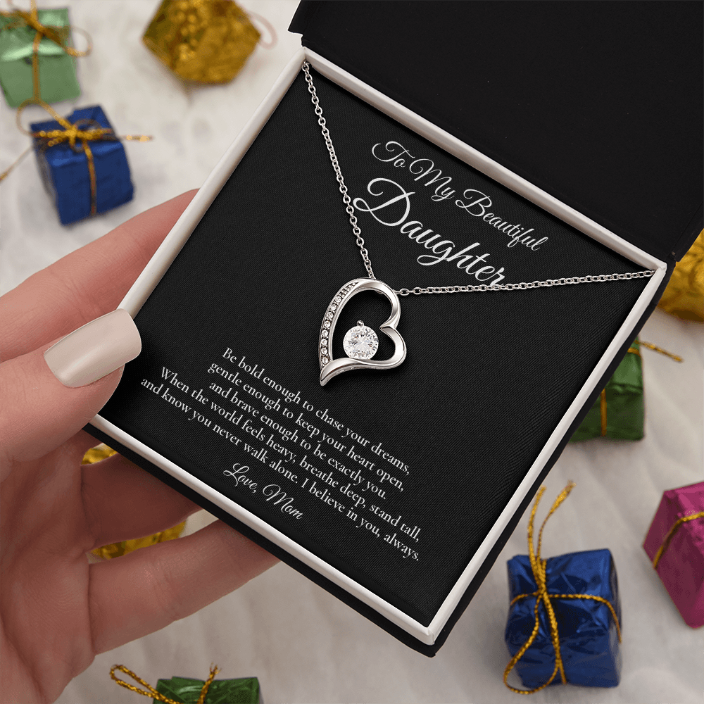 To My Beautiful Daughter - Brave Enough To Be You - Forever Love Message Card Necklace