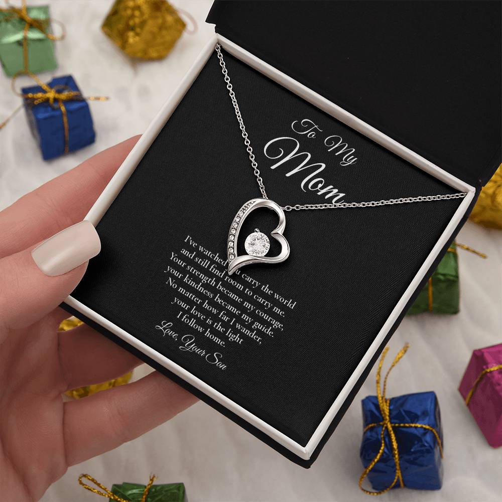 To My Mom - The Light I Follow Home - Forever Love Message Card Necklace