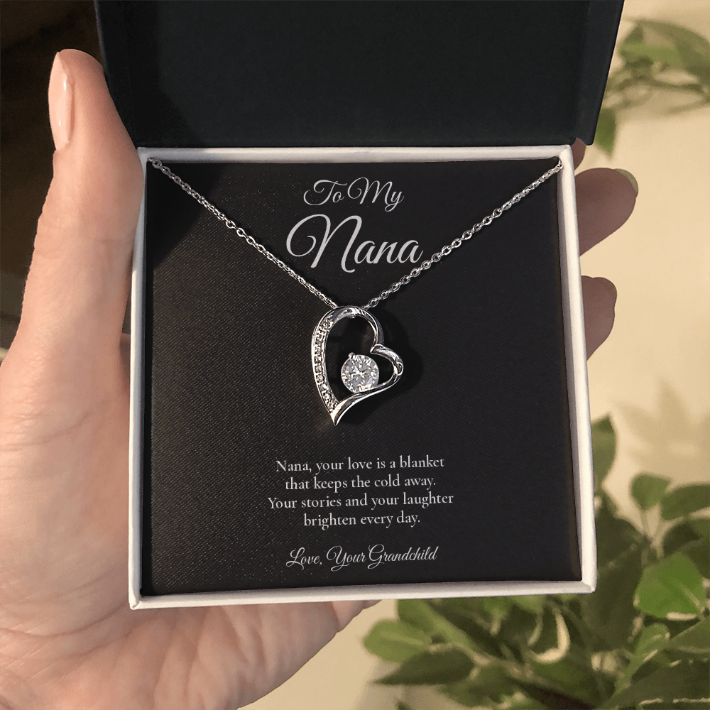 Nana Necklace from Grandchild – Forever Love Necklace with Message Card – Holiday Gift – 14k White Gold Finish