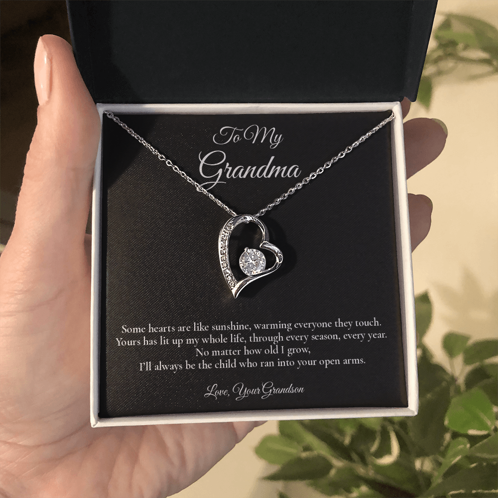 To My Grandma - A Heart Like Sunshine - Forever Love Message Card Necklace