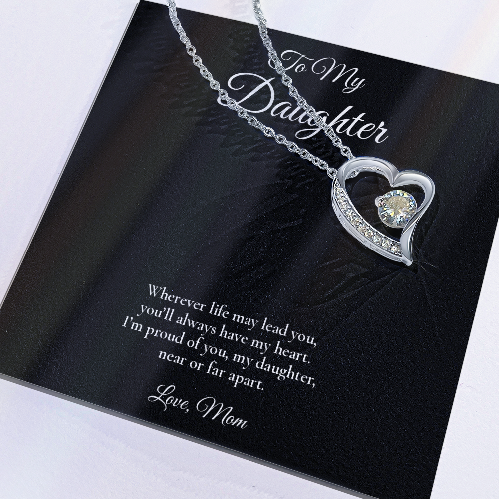 Daughter Necklace from Mom – Forever Love Necklace with Message Card – Holiday Gift – 14k White Gold Finish