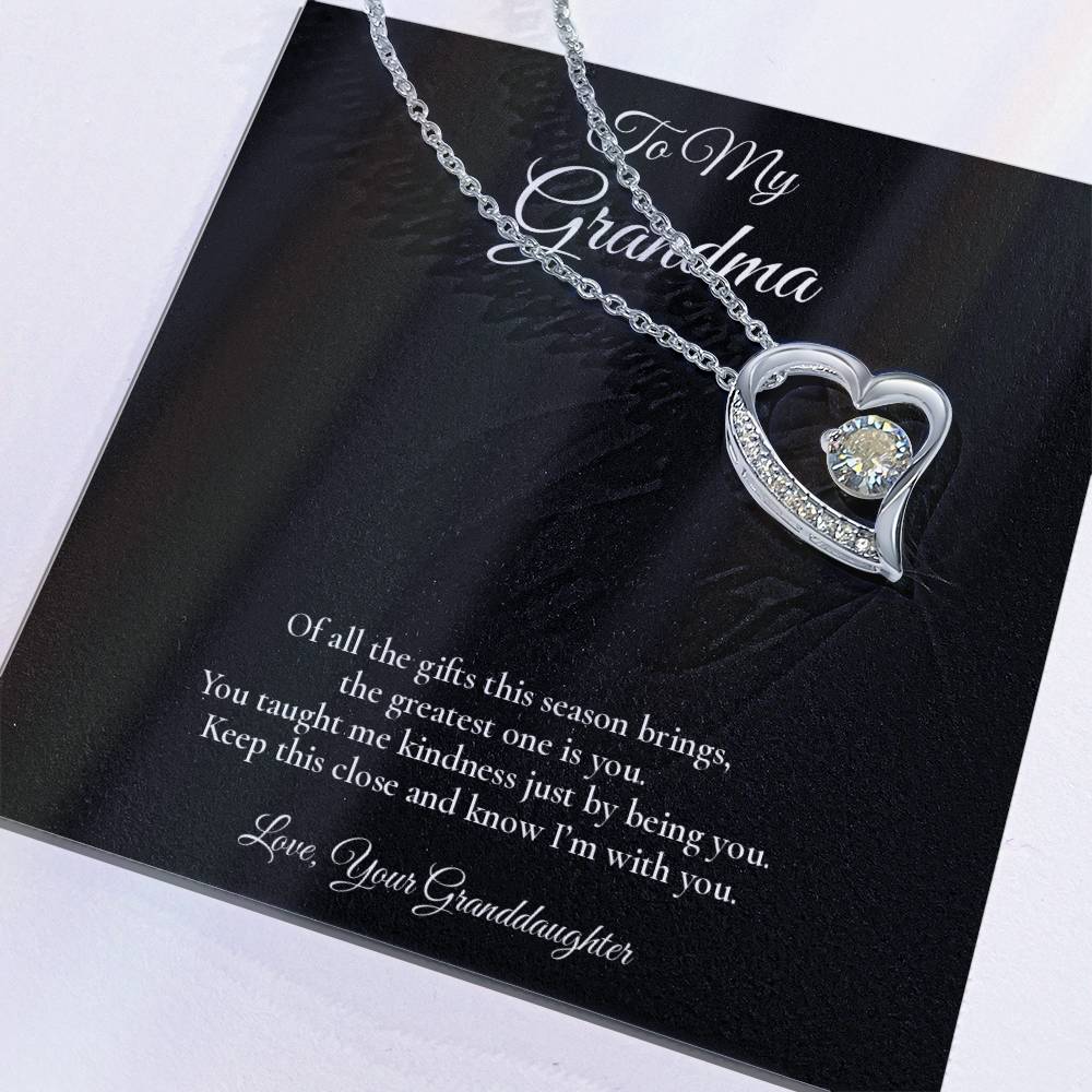 Grandma Necklace from Granddaughter – Forever Love Necklace with Message Card – Holiday Gift – 14k White Gold Finish