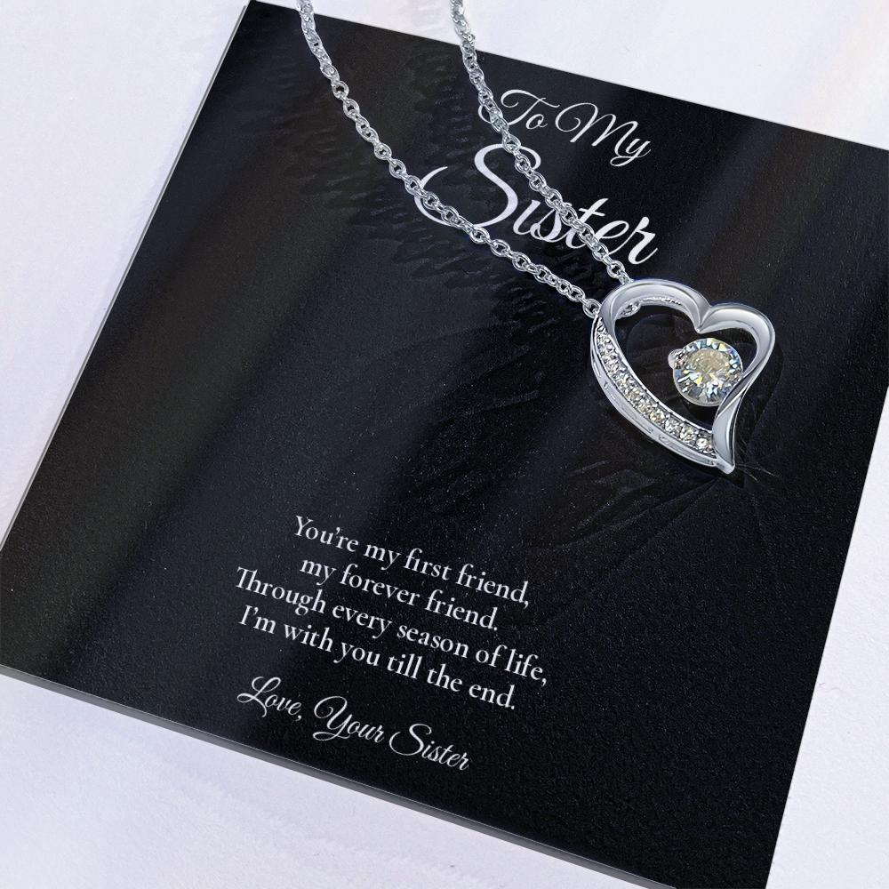 Sister Necklace from Sister – Forever Love Necklace with Message Card – Holiday Gift – 14k White Gold Finish