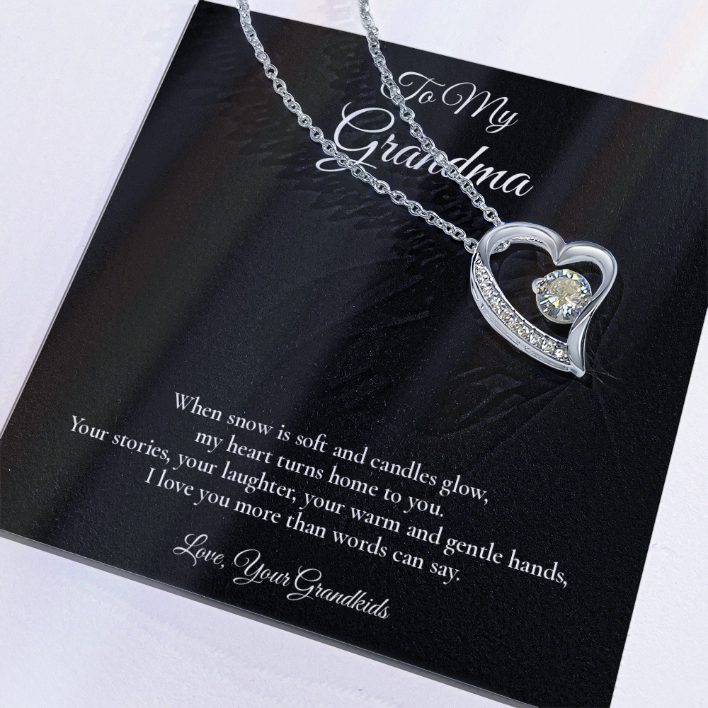 Grandma Necklace from Grandkids – Forever Love Necklace with Message Card – Holiday Gift – 14k White Gold Finish