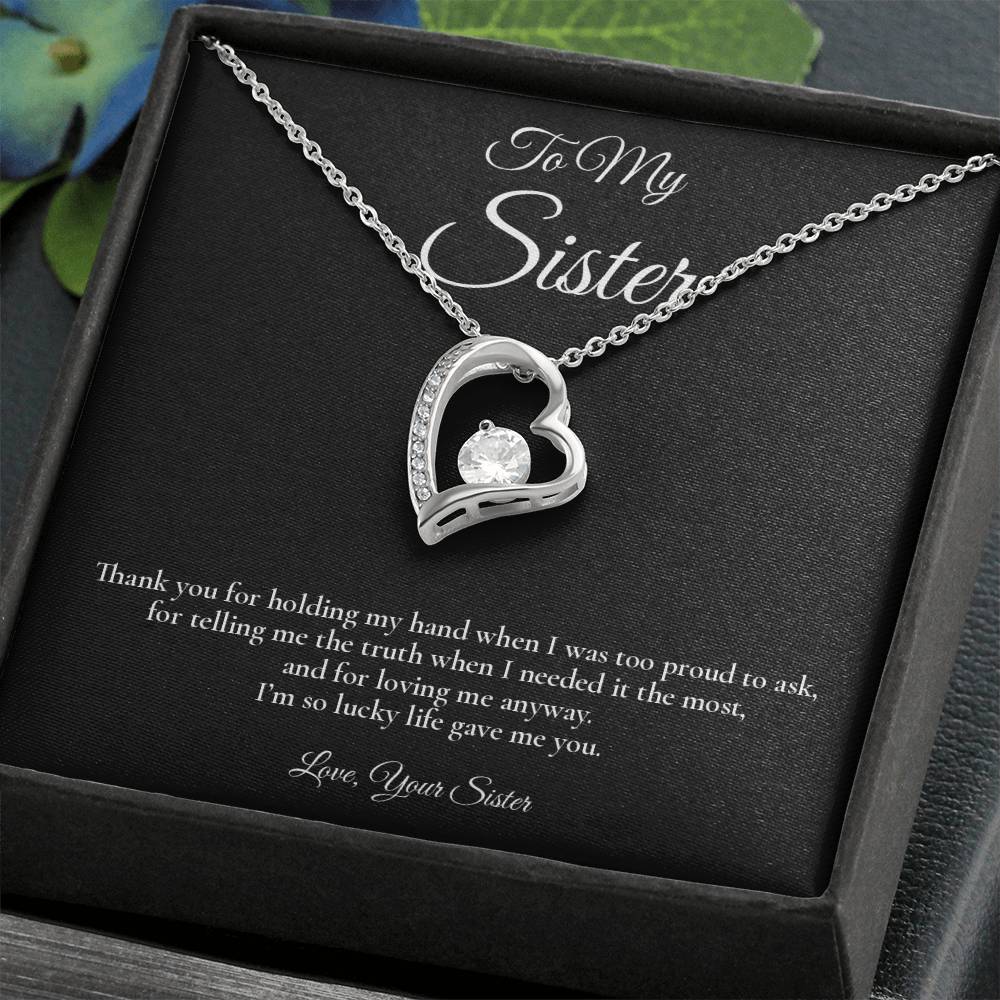 To My Sister - Lucky To Have You - Forever Love Message Card Necklace