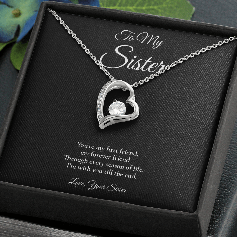 Sister Necklace from Sister – Forever Love Necklace with Message Card – Holiday Gift – 14k White Gold Finish