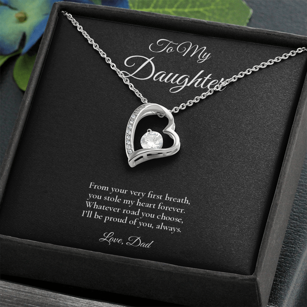 Daughter Necklace from Dad – Forever Love Necklace with Message Card – Holiday Gift – 14k White Gold Finish
