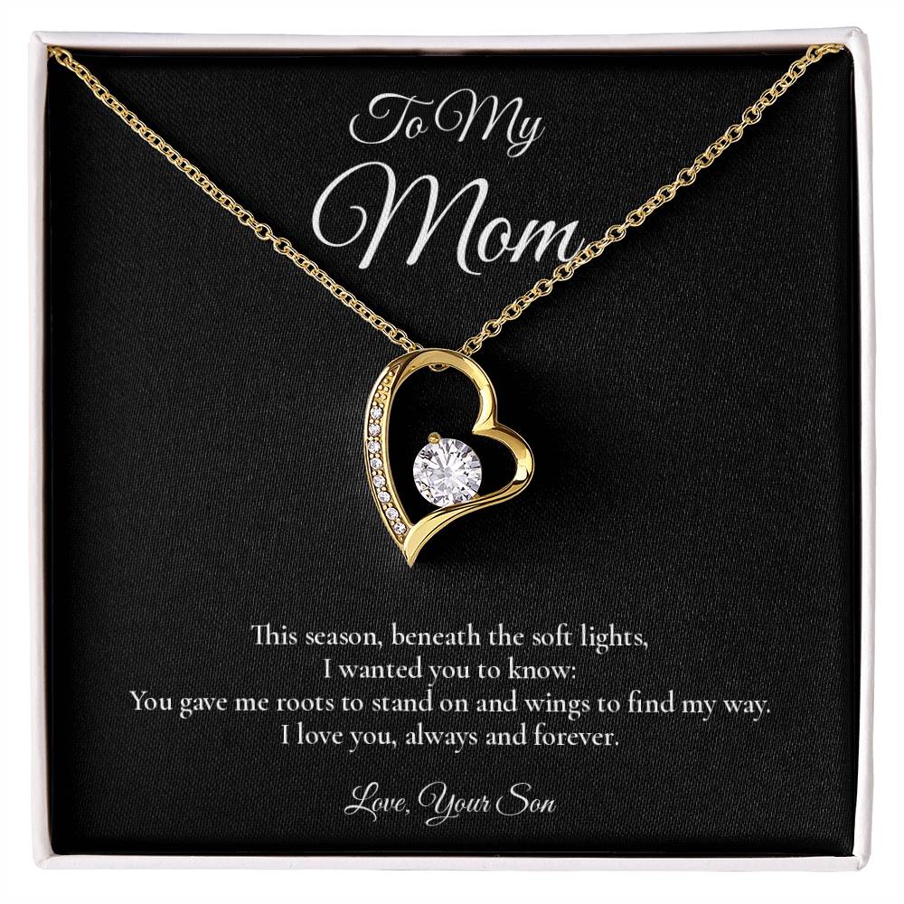 Mom Necklace from Son – Forever Love Necklace with Message Card – Holiday Gift – 14k White Gold Finish