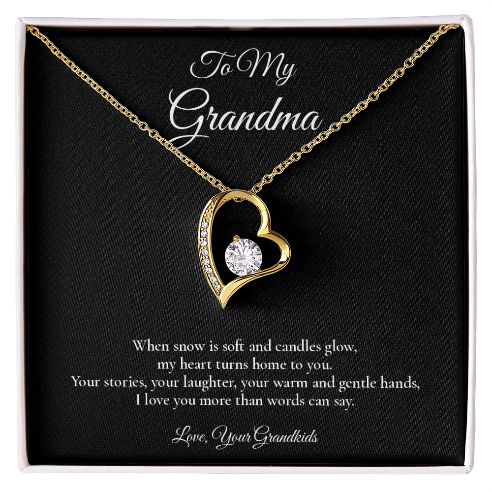 Grandma Necklace from Grandkids – Forever Love Necklace with Message Card – Holiday Gift – 14k White Gold Finish