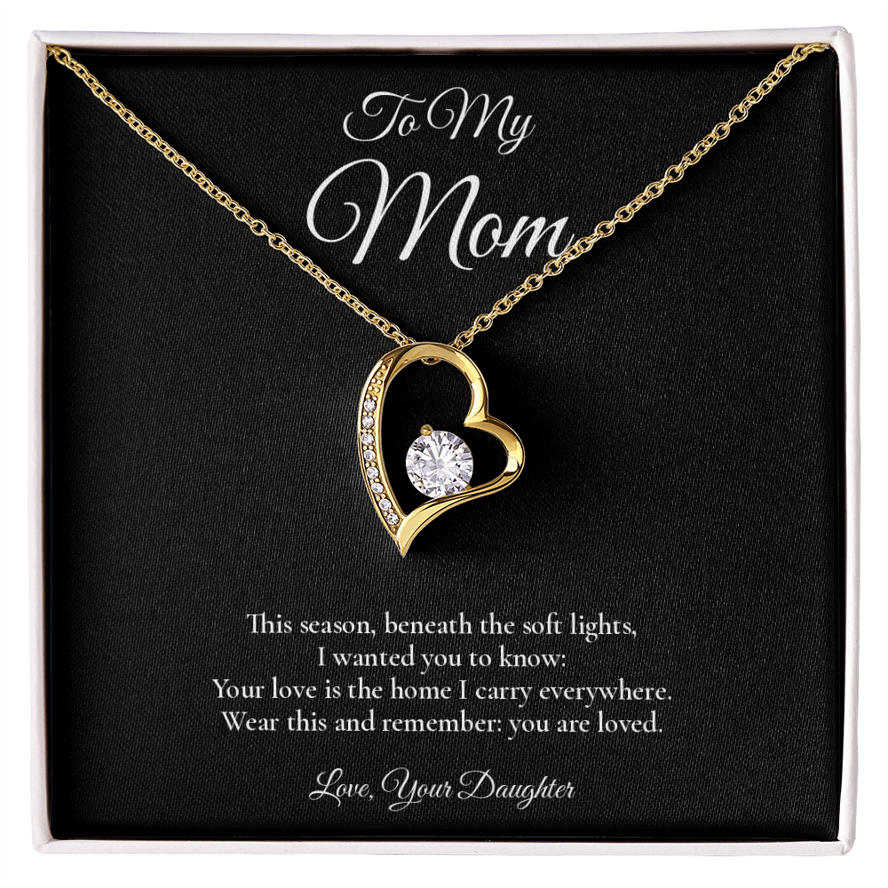 Mom Necklace from Daughter – Forever Love Necklace with Message Card – Holiday Gift – 14k White Gold Finish