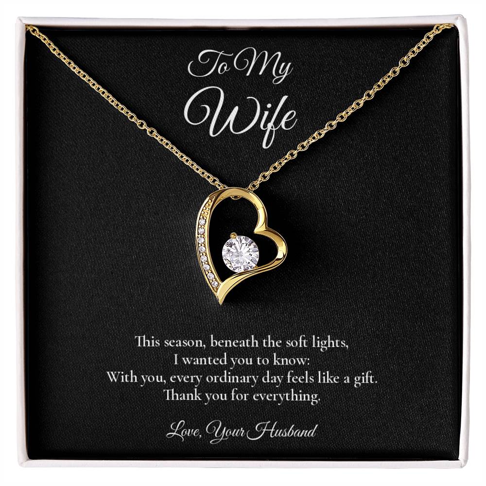 Wife Necklace from Husband – Forever Love Necklace with Message Card – Holiday Gift – 14k White Gold Finish