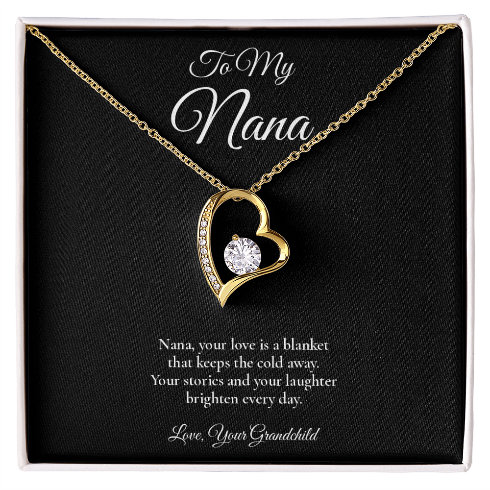 Nana Necklace from Grandchild – Forever Love Necklace with Message Card – Holiday Gift – 14k White Gold Finish