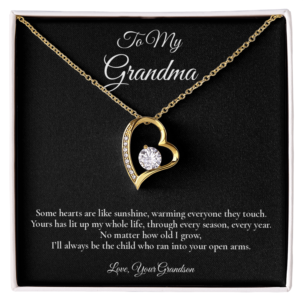 To My Grandma - A Heart Like Sunshine - Forever Love Message Card Necklace