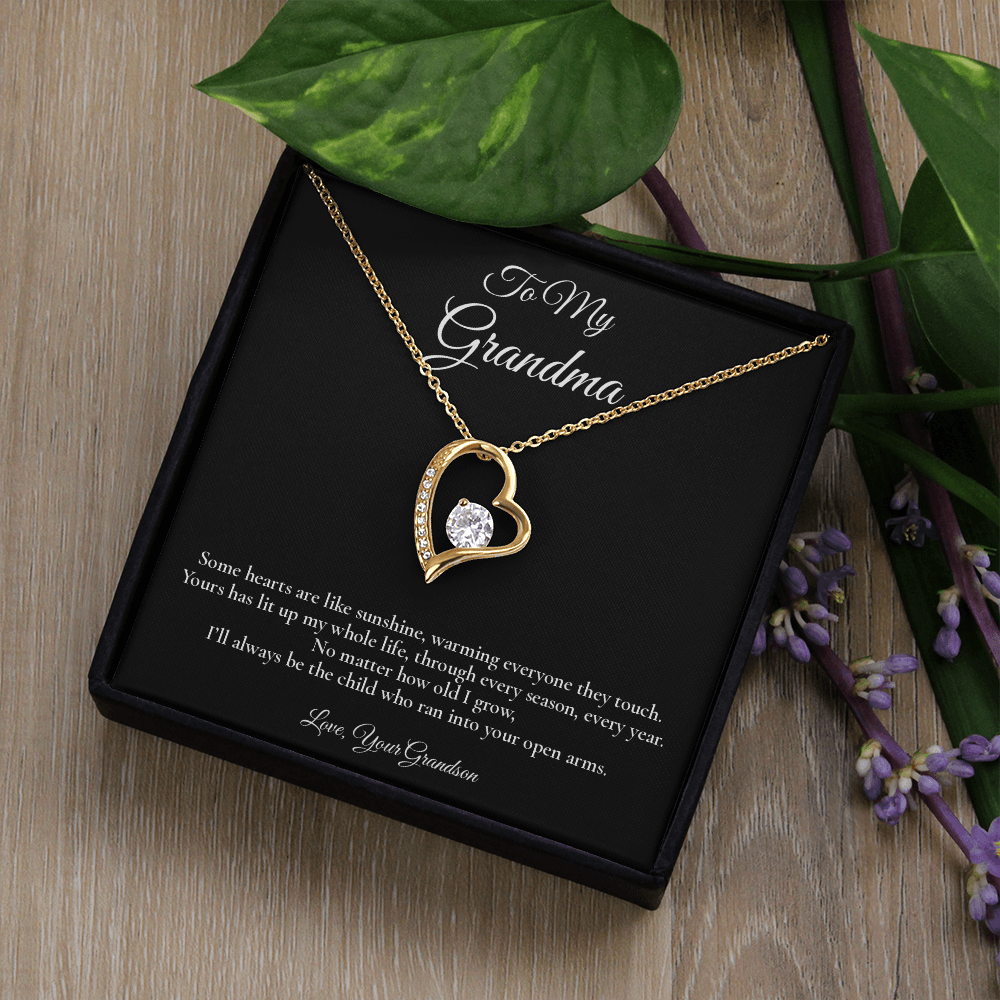 To My Grandma - A Heart Like Sunshine - Forever Love Message Card Necklace