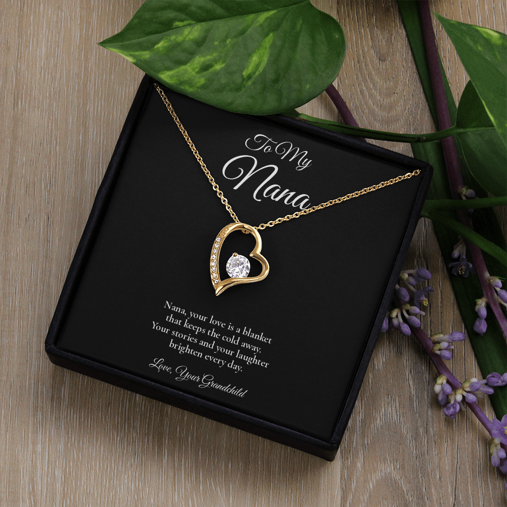Nana Necklace from Grandchild – Forever Love Necklace with Message Card – Holiday Gift – 14k White Gold Finish