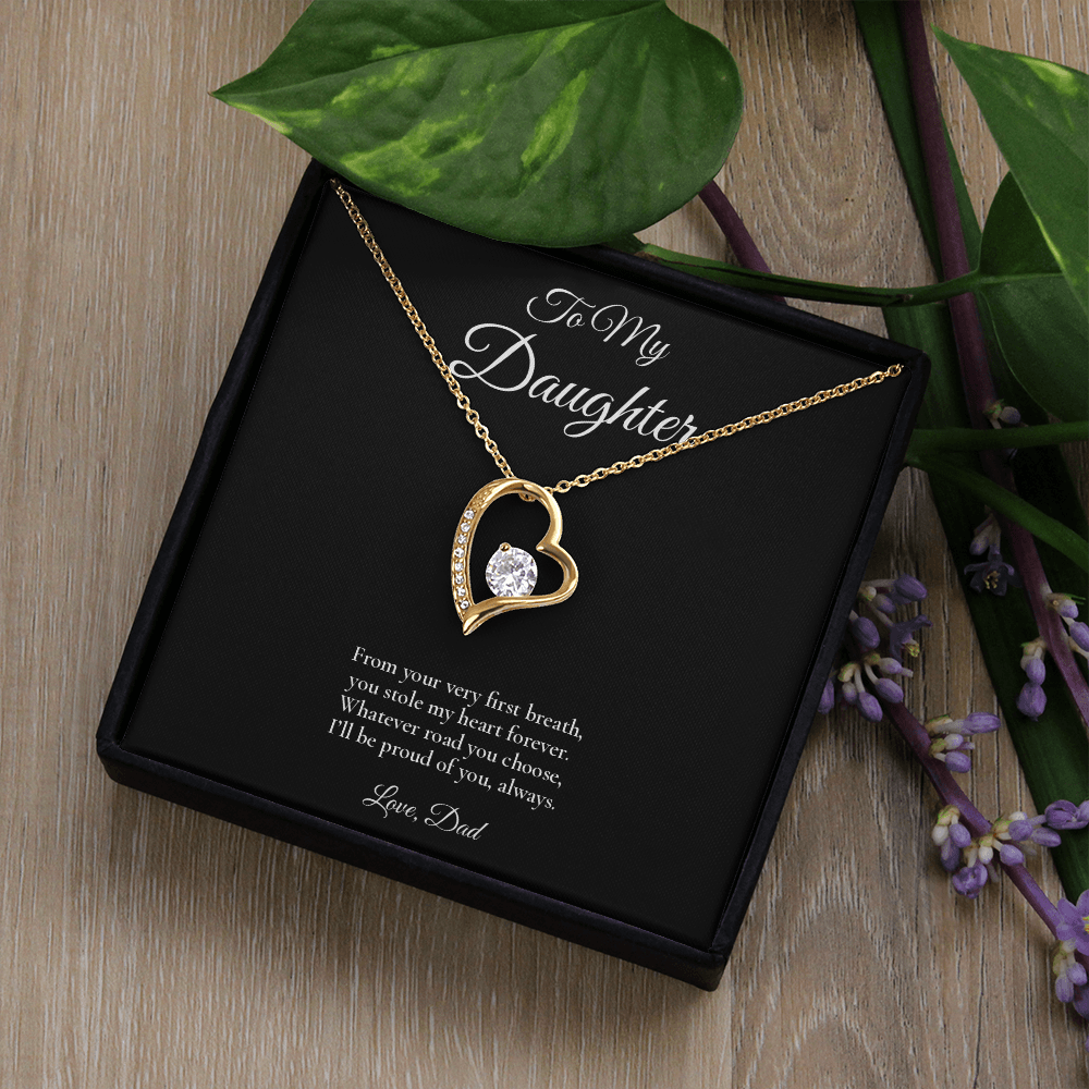 Daughter Necklace from Dad – Forever Love Necklace with Message Card – Holiday Gift – 14k White Gold Finish