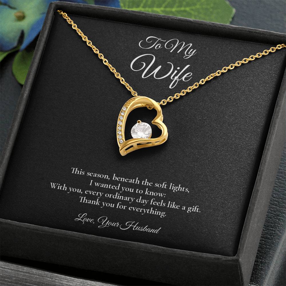 Wife Necklace from Husband – Forever Love Necklace with Message Card – Holiday Gift – 14k White Gold Finish
