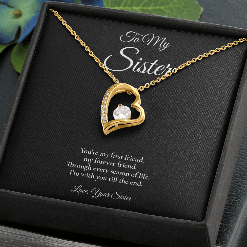 Sister Necklace from Sister – Forever Love Necklace with Message Card – Holiday Gift – 14k White Gold Finish