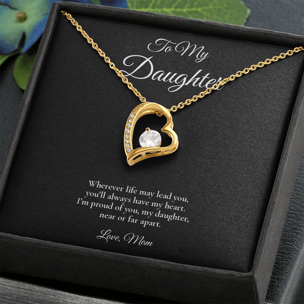 Daughter Necklace from Mom – Forever Love Necklace with Message Card – Holiday Gift – 14k White Gold Finish
